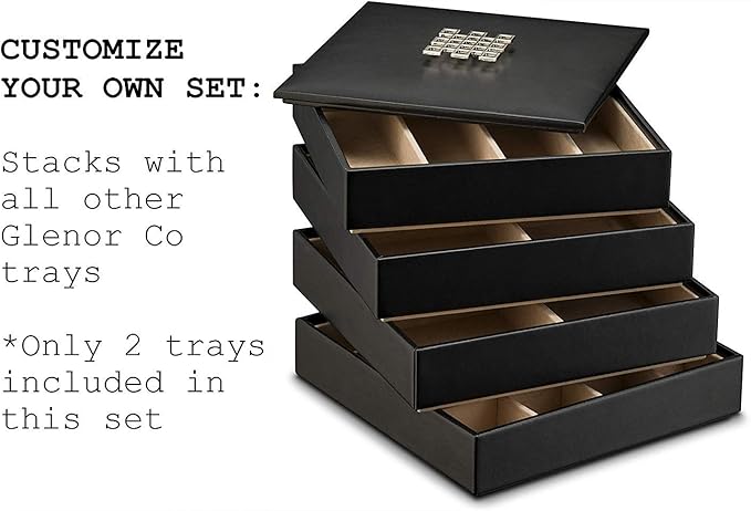 Glenor Co Jewelry Organizer Tray - Set of 2 - Stackable 18 Slots Jewelry Storage Trays - Display on Dresser or Drawer - Compatible with Other Trays - Black