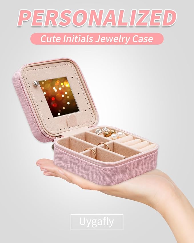 Uygafly Gifts for Teen Girl Trendy Stuff,Birthday Gift for 5 6 7 8 9 10 11 12 13 14 15 Year Old Girls,Cute Travel Jewelry Case Small Box | Pink,C