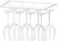 FOMANSH Wine Glass Rack Under Cabinet - Stemware Holder Metal Wine Glass Organizer Glasses Storage Hanger for Bar Kitchen Brown 4 Rows White