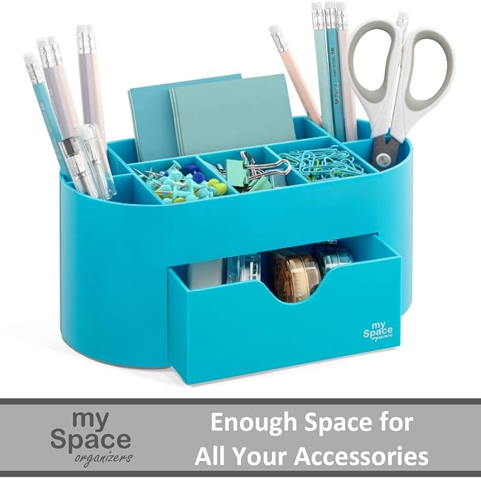 My Space Organizers Blue Desk Organizer for Office Supplies and Desk Accessories - Pen Holder Desktop Organization for Room College Dorm Home School (Blue)