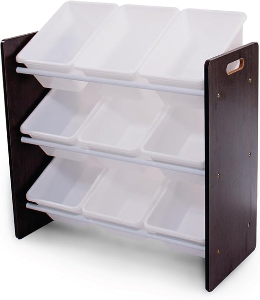 Humble Crew Toy Storage Organizer with 9 Removable Storage Bins for Kids Playroom, 3-Tier Toddler Toy Organization and Storage, Espresso/White