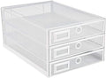 Annova Desk Organizer Wire Mesh 3 Tier Sliding Drawers Paper Sorter/Multifunctional/Premium Solid Construction for Letters, Documents, Mail, Files, Paper, Kids' Art Supplies (White)