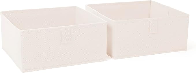 RiverRidge Kids 2pc Folding Storage Bins Set - 10.5” Bin Organizers with Handles - Cream Closet Organizers & Storage for Toys, Games, Shoes - Foldable Cube Storage Organizer Bins for Playroom, Nursery