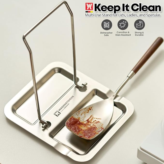 WAGENSTEIGER Foldable Stainless Steel Pot Lid Rest, Ladle Holder, Multifunctional Kitchen Organizer Stand, Easy Storage, Dishcloth Rack, Pan Lid Holder, Cooking Utensil Holder Organizer