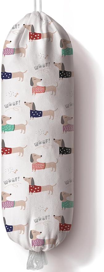 Dachshund Plastic Bag Holder,Grocery Shopping Bag Storage Organizer Keeper,Cute Dog Kitchen Decor 23"x9"