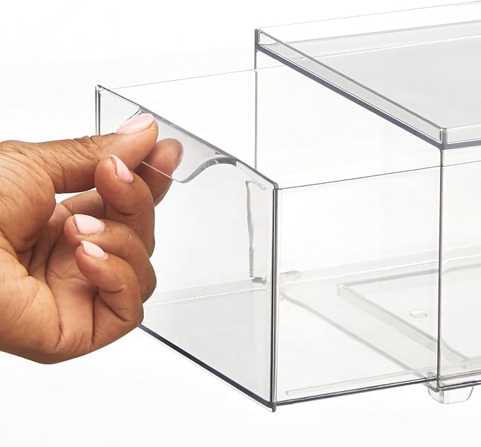 mDesign Plastic Bathroom Organizer Bin w/Pull Out Drawer - Slim Stackable Storage Container for Bathroom Accessories - Perfect for Organizing Bathroom Cabinet - Lumiere Collection - 8 Pack - Clear