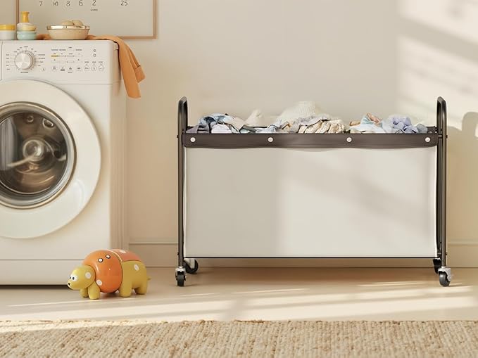 StorageWorks Toy Box with Wheels for Kids, 135L Large Toy Storage Chest and Organizer, 23" Metal Toybox with 360° Swivel Wheels for Bedroom, Kids Room, Stuffed Animal Storage, Beige
