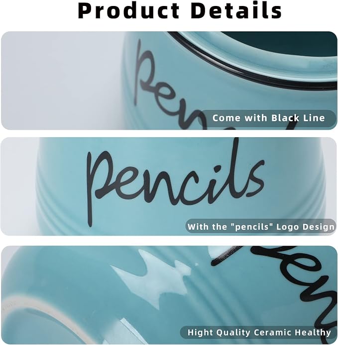 ONTUBE Porcelain Pencils Holder Stand,Ceramic Pens Holder (Turquoise)