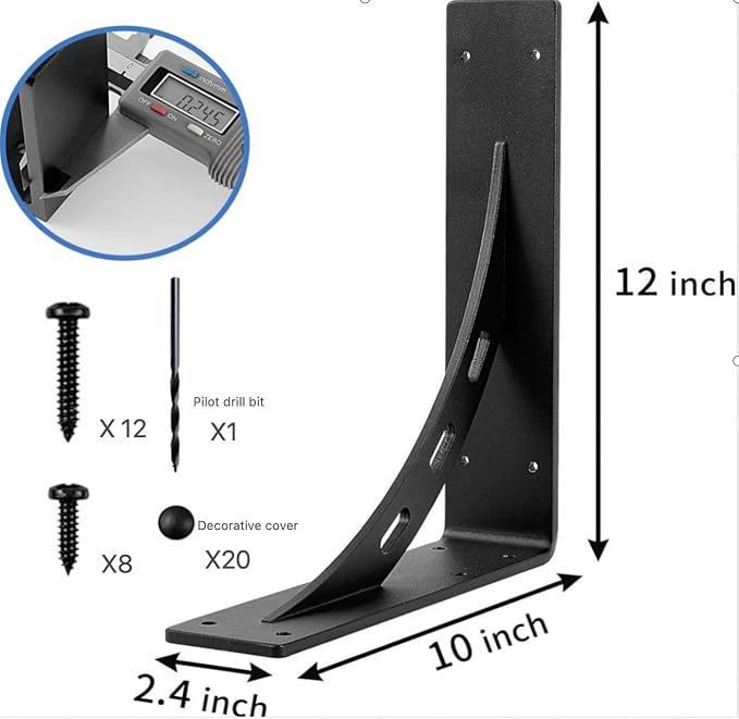 12"x10"x2.5" Heavy Duty Shelf Brackets, Max Load 1100 LBS, Premium Alloy Metal Mantel Support (Set of 2) - Countertop Support - (12 inch x 10 inch)