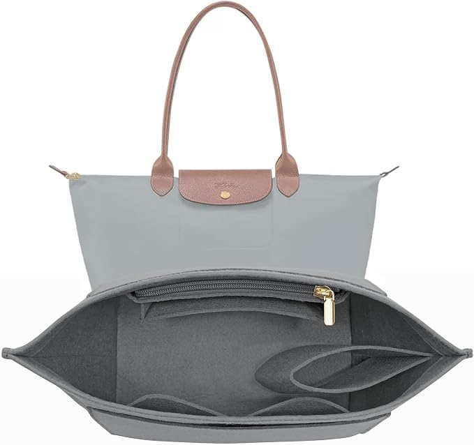 LOUKAYCCI Felt Purse Organizer Insert for Longchamp Le Pliage L Handbag Insert (Light Grey, Large)
