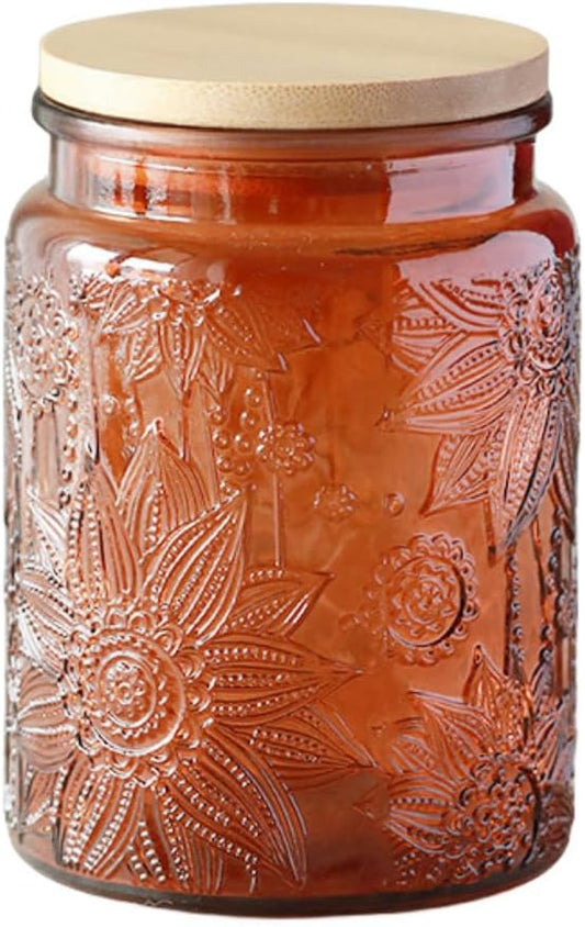 ANSQU Vintage Glass Kitchen Storage Counter Jar, Candy Jars with Lids, Coffee Container for Ground Coffee, Mason Jar Hold Coffee Beans, Tea, Sugar, Bath Salts & More, 23.7 FL OZ (Amber, 1Pack)