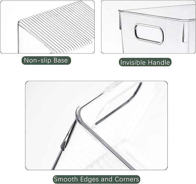 4 Pack Kitchen Organizers - Clear Plastic Storage Bins for Fridge, Pantry, Cabinet, Countertops and Bathroom