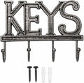 Comfify Gray Cast Iron Key Holder for Wall – Keys Sign with 4 Hooks | Neutral gray versatile finish; mounting hardware included; entryway, hallway or door; 6"H x 8"L; holds 8 keychains