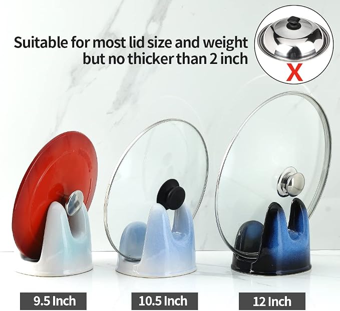 Nihow Ceramic Pot Lid Holder While Cooking for Kitchen Counter/Stove Top | Blue,Stable, Dishwasher Safe, Keep Counter Top Tidy and Clean,Water Proof,Saving Space,Heat Resistant