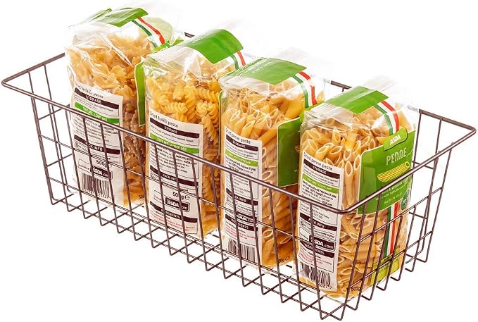 SANNO Freezer Baskets, Wire Storage Baskets Bin Organizer Food,Kitchen, Basket Organizers Bins for Home, Bathroom, Closet Organization, White,Set of 4 Brown