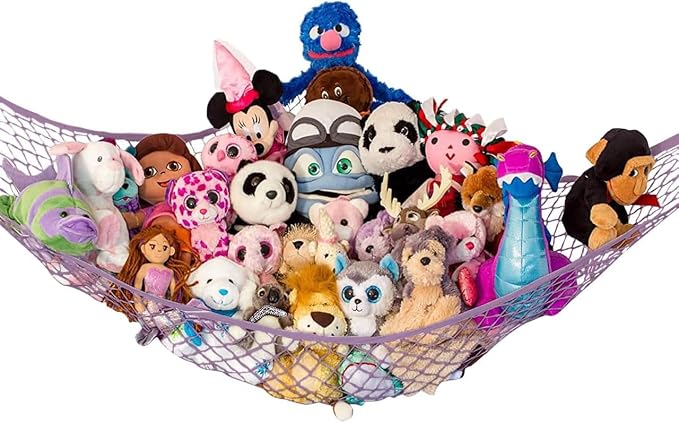 Lilly's Love Extra Large Stuffed Animal Hammock - Corner Hanging Toy Organizer - Plushie Holder - Stuffed Animal Storage Net (Pastel Purple)