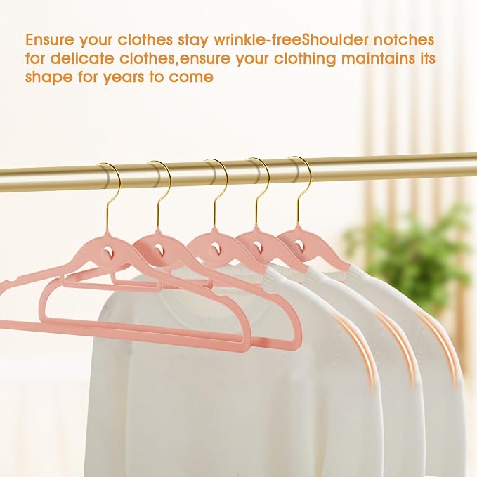 Heavy Duty Velvet Clothing Hangers, 20 Pack Light Pink - Slim Stackable Non-Slip Felt Suit Hangers with 360° Swivel Gold Hook for Dorm & Space Saving, Adult Clothes Hangers
