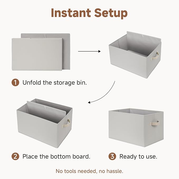 StorageWorks Storage Baskets for Shelves, Fabric Storage Bins, Closet Organization and Storage Baskets, Organizer Bins for Clothes, Light Gray, Extra Large, 3-Pack