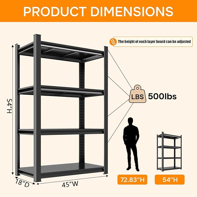 45" W*18" D Book Shelf，4 Tier Metal Wide Bookshelf，Heavy Duty Book Shelfs，Adjustable Shelving Unit，Tall Bookcase，Industrial Bookshelf for Living Room，Bedroom，Office and Library