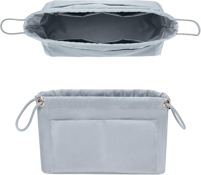 GIVLEFLY Large Purse Organizer Insert, Satin Fabric Handbag Organizer with Multiple Pockets, Drawstring Tote Bag Organizer Insert, Lightweight Bag Insert for Handbags & Tote Bags，Blue