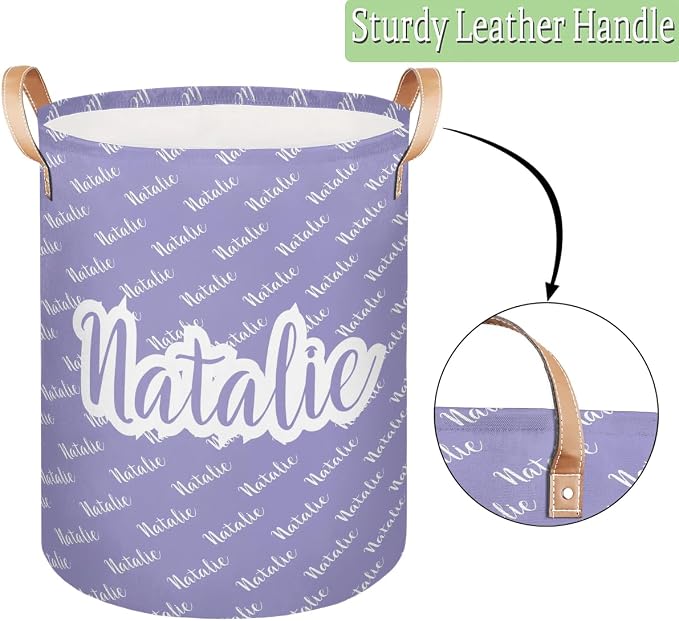Personalized Laundry Basket, Custom Gift Laundry Hamper, Collapsible Nursery Waterproof Laundry Baskets, Dirty Clothes Toy Hamper with Handles Purple Name