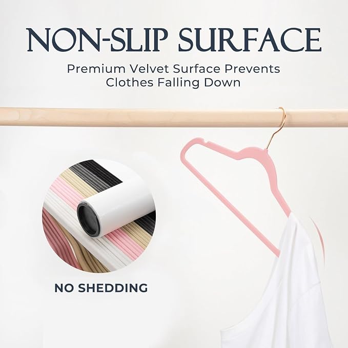 HOUSE DAY Pink Velvet Hangers 240 Pack, Premium Clothes Hangers Non-Slip Felt Hangers, Sturdy Black Hangers Heavy Duty Coat Hangers, Durable Suit Hangers, Space Saving No Hanger Mark Rotating Hook
