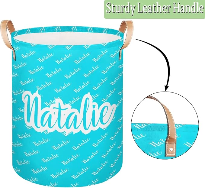 Personalized Laundry Basket, Custom Gift Laundry Hamper, Collapsible Nursery Waterproof Laundry Baskets, Dirty Clothes Toy Hamper with Handles Name Light Blue