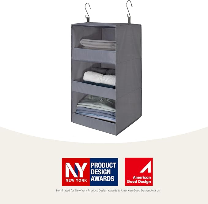 GRANNY SAYS 3-Shelf Hanging Closet Organizer and Storage, Collapsible Hanging Closet Shelves, Hanging Organizer for Closet & RV, Gray, 29 ½" H X 12" W X 12" D, 1-Pack