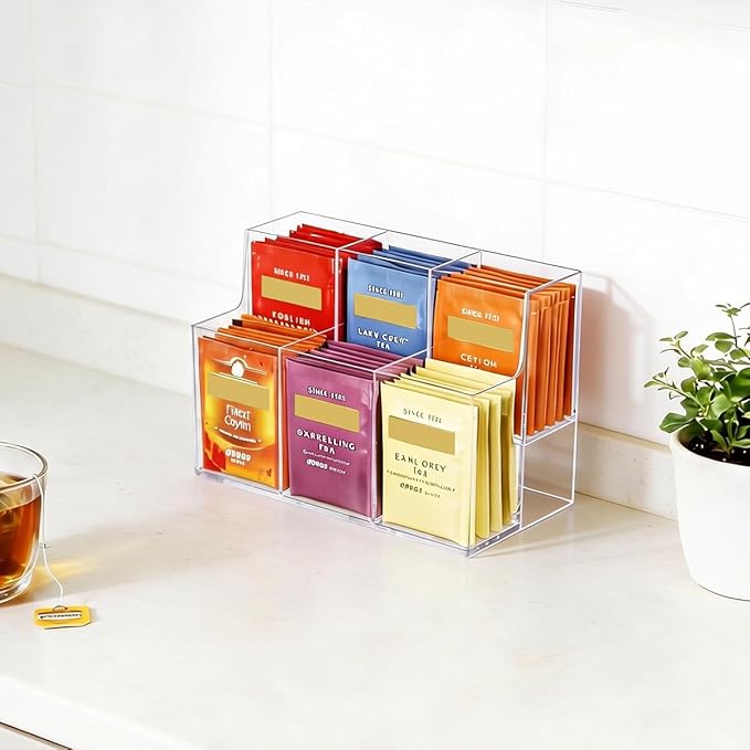 AIEVE Drink Packet Organizer, 2-Tier Water Flavor Packet Holder for Pantry Storage, Acrylic Drink Mix Organizer Hydration Powdered Mixes Holder Container for Cabinet Kitchen Storage