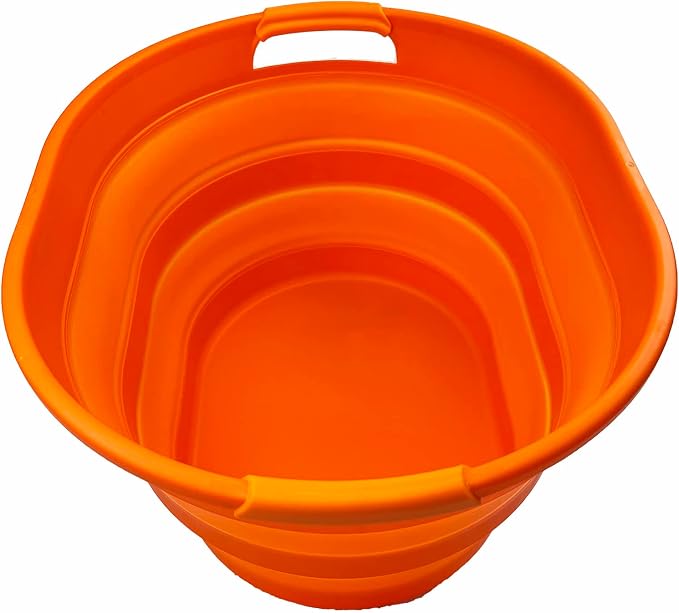 SAMMART 23L (6 Gallons) Collapsible Plastic Laundry Basket - Oval Tub/Basket - Foldable Storage Container/Organizer - Portable Washing Tub - Space Saving Laundry Hamper (Orange)