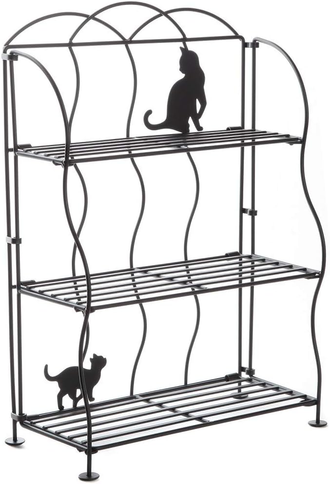 Lily's Home Cat Lovers Black Metal Countertop Wire Shelf Rack, Great for Household Items, Kitchen Organizer, Bathroom Storage and More. Foldable. 3-Tier