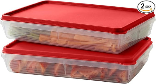 Deli Meat Containers with Lids – Set of 2 Deli Food Containers with Lids – Airtight Food Storage Containers for Cheese, Bacon, Fruits, Cookies – BPA-Free Stackable Deli Meat Container for Fridge