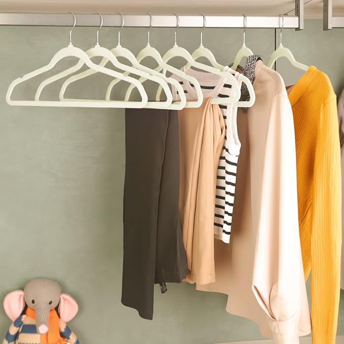 Stormix Adult Velvet Hangers Non-Slip Felt, Shoulder Notches, 36 Pack Cream