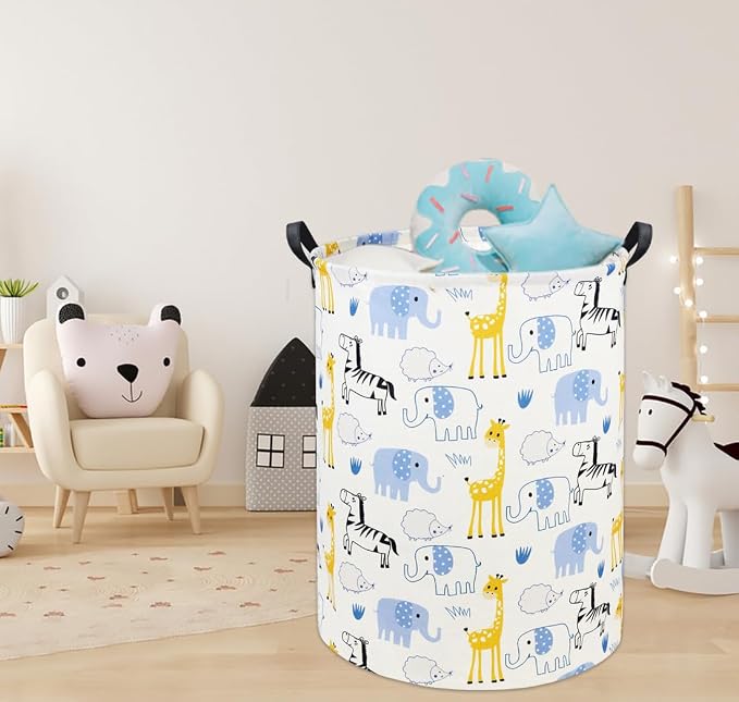 Baby Laundry Basket Baby Hamper for Nursery Girl Kids Hamper Cute Kids Storage Toy Bin Organizer Blue Animal Room Decor for Home(Blue Animal)