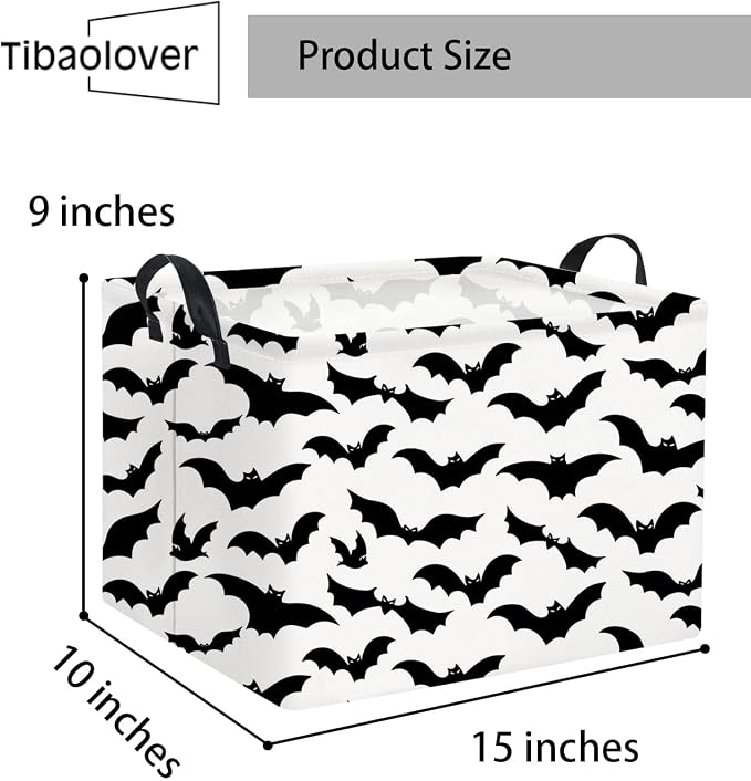 Rectangular Batman Basket Kids Baby Storage Basket Cute Kids Toy Storage Bin Organizer Shelf Book Bat Room Decor(Black Bats)