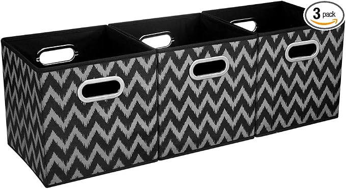 Collapsible Hard Cloth Cubes Storages Organizer Bins Chevron Storage Inserts Cubes Folding Fabric Storage Cubes Boxes 10.5x10.5 X 11 In Black Storage Baskets Drawer Organizer Closet Storage QY-SC10-3