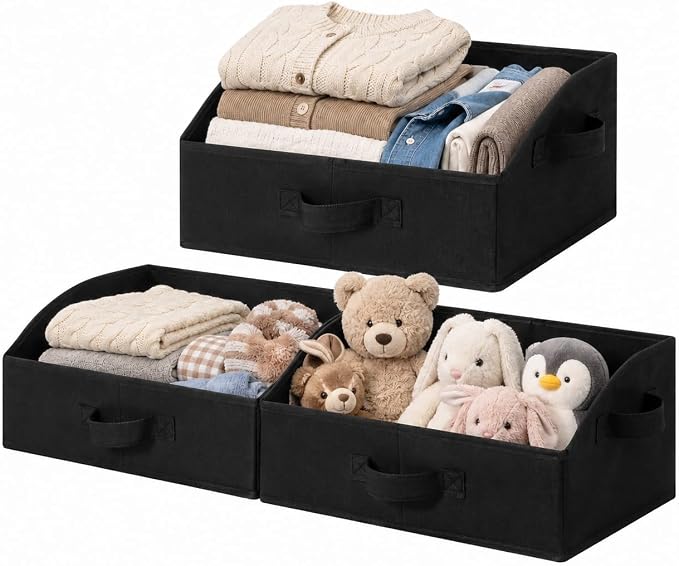 GRANNY SAYS Purse Organizer for Closet, Trapezoid Storage Bins, Closet Organizers and Storage, Decorative Storage Baskets for Shelves, Clothes, Toys, Towels, Black, 3-Pack