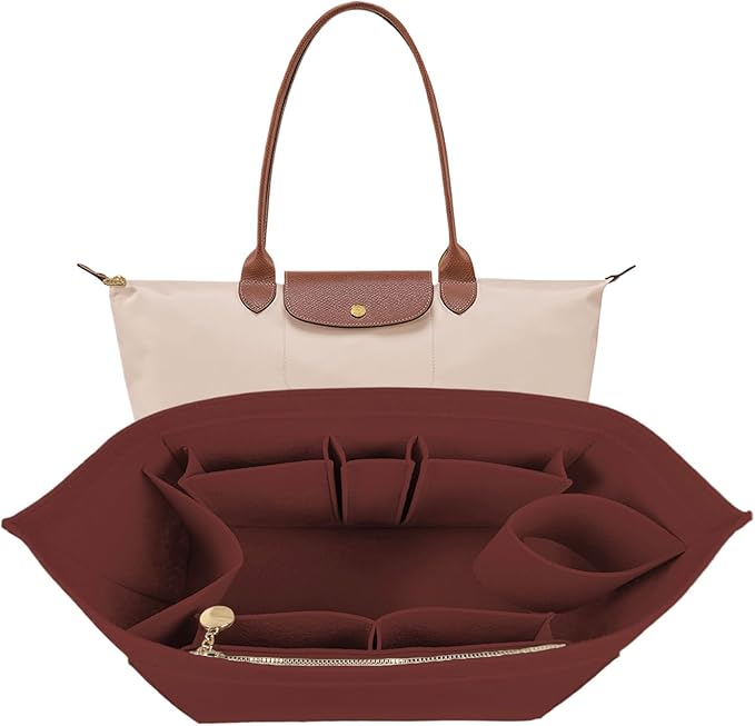 Lckaey Felt Organizer Insert for Longchamp Le Pliage Handbag Women Purse organizer 1012-25Claret-M