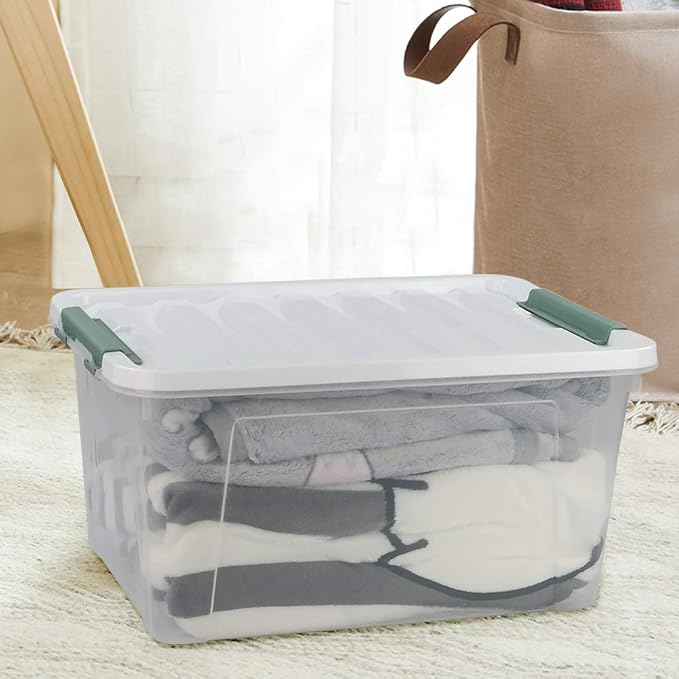 Gloreen 35 Quart Clear Storage Bins with Lid and Handle, Multipurpose Stackable Plastic Storage Latches Box/Containers,set of 4