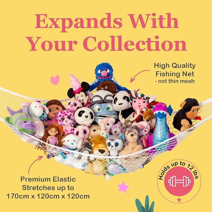 Stuffed Animal Hammock 2 Pack | Corner Stuffed Animal Storage & Plushie Net | Toy Hammock for Stuffed Animals | Holds 12lbs | Easy Hang, All Hardware Included | Rainbow Bedroom Decor | by Lilly's Love