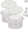 Lumintrail Cambro 2 Quart Round Food Storage Container, 2-Pack Translucent, with a Translucent Lid, Bundle with a Measuring Spoon Set