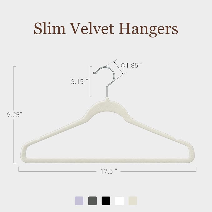 Velvet Hangers 30 Pack, 17.5 Inches Wide Large Size, Heavy Duty Non-Slip Slim Clothes Hangers for Pants, Coats, Skirts, Jeans, Sweaters and More, Nylon-Flocked, Ivory
