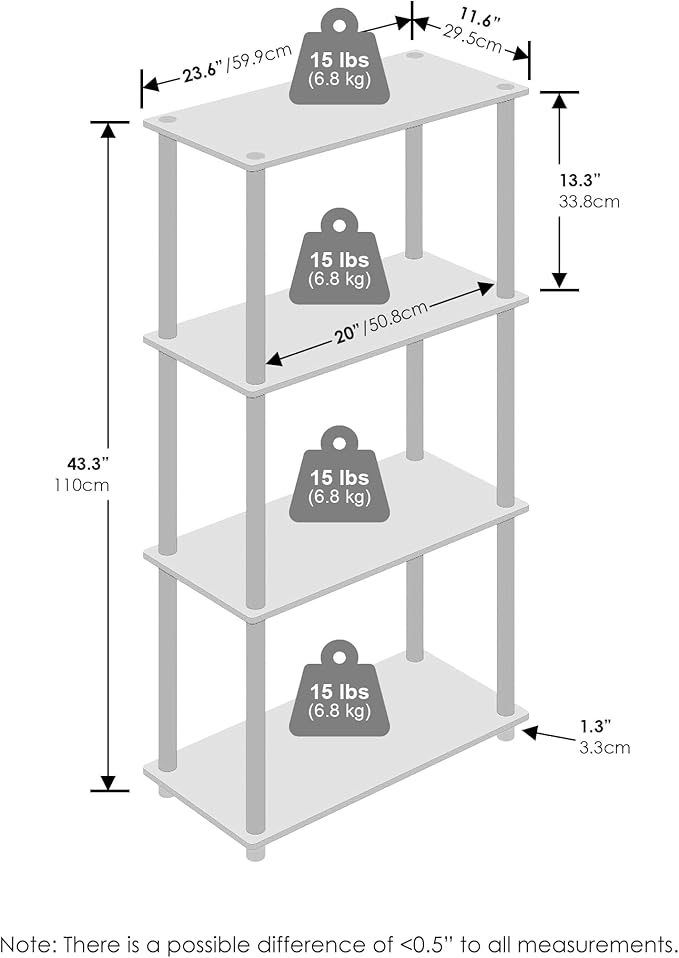 Furinno Turn-N-Tube Book Shelf, 4-Tier Bookshelf, Bookcase with Multipurpose Compact Display Rack, 11.6 x 23.6 x 43.2, for Living Room, Bedroom, Home Office, Espresso/Black