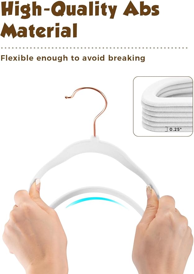 Smartor Kids Velvet Hangers 50 Pack, 14 Inch Premium Non Slip Kids Felt Hangers for Closet, Space Saving Toddler Clothes Hanger for Youth's Childrens' Clothes (Rose Gold Hook)- White