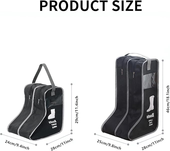 2 Pack Portable Boots Storage Bag, Tall/Short Boot Carry Bag Boots Organizer, Shoe Bags for Storage and Travel Dust Proof Travel Shoe Bags for Packing (Black)