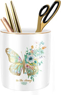 Cute Pen Holder for Desk, Ceramic Durable Pencil Cup, Simple&Modern Style Makeup Organizer, Multifunctional Office Supplies for Home, Kids and School, Butterfly Pattern