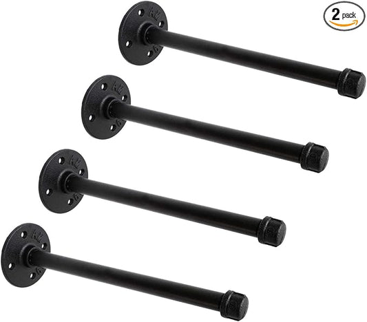 1/2" Industrial Black Iron Pipe Shelf Brackets, Rustic Wall Mounted DIY Shelving Bracket Hanging Custom Pipe Brackets for Floating Shelves (10 Inch, Piece, 4.0)