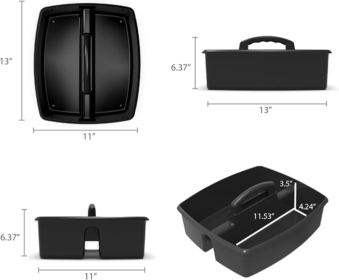 Storex 2-Compartment Large Cleaning Caddy – Multipurpose Supply Organizer with Handle - Black (00973A06C) (Pack of 6)