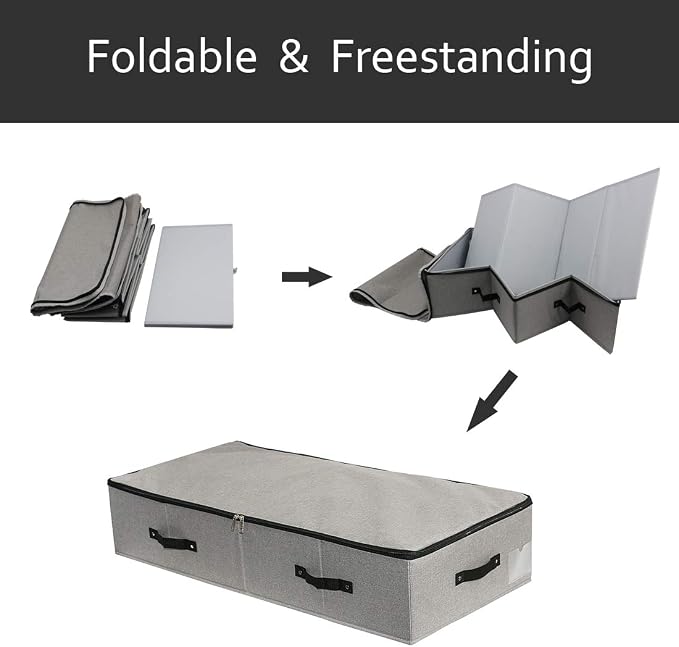 AMJ Large Sturdy Underbed Storage Box with Zip Lid, Rigid Sturdy Plastic Board inside, Handles on all sides, Dark Gray
