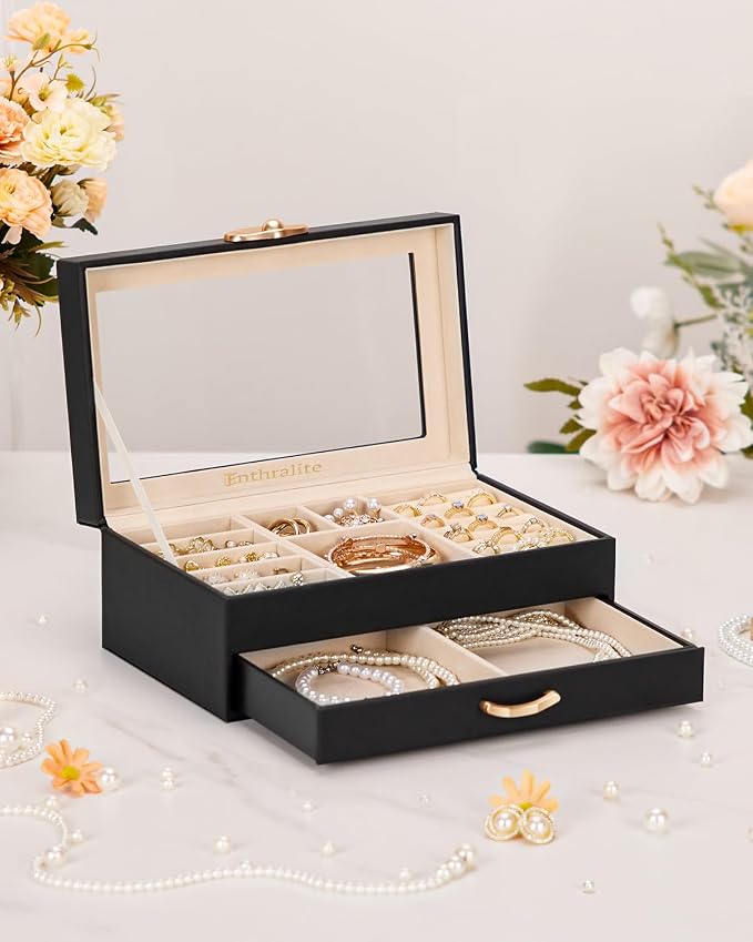 Enthralite Jewelry Box with 1 Drawers : Jewelry Display Organizer for Earrings Necklaces - Gift for Girls Women | Black